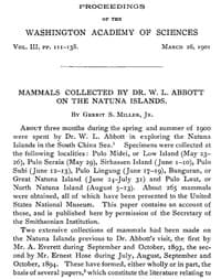 Mammals Collected by Dr. W. L. Abbott on the Natuna Islands
Proceedings of the Washington Academy of Sciences, Vol. III, pp. 111-138