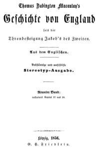 Geschichte von England seit der Thronbesteigung Jakob's des Zweiten. Neunter Band: enthaltend Kapitel 17 und 18.