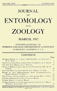 Journal of Entomology and Zoology, Vol. 09, No. 1, March 1917 book cover