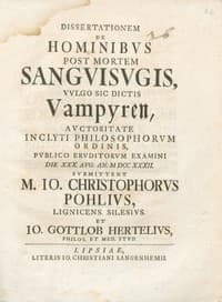 Dissertationem de hominibvs post mortem sangvisvgis, vvlgo sic dictis Vampyren book cover