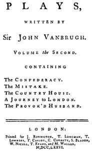 Plays, written by Sir John Vanbrugh, volume the second book cover
