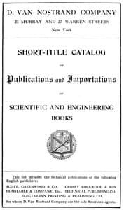 Short-Title Catalog of Publications and Importations of Scientific and Engineering Books
(August 1910)