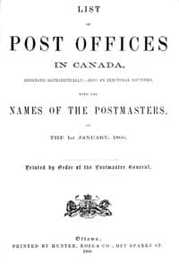 List of Post Offices in Canada, with the Names of the Postmasters ... 1866 book cover