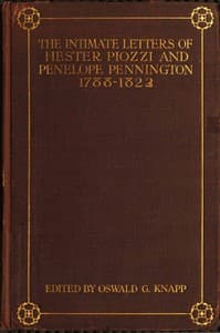 The Intimate Letters of Hester Piozzi and Penelope Pennington, 1788-1821