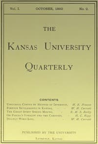 The Kansas University Quarterly, Vol. I, No. 2, October 1892