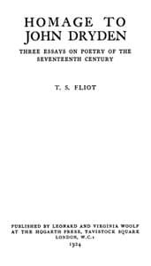 Homage to John Dryden: Three Essays on Poetry of the Seventeenth Century book cover