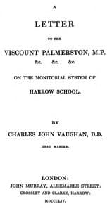 A Letter to the Viscount Palmerston, M.P. &c. &c. &c. on the Monitorial System of Harrow School book cover