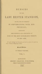 Memoirs of the Lady Hester Stanhope, as related by herself in conversations with her physician, vol. 1 (of 3) book cover