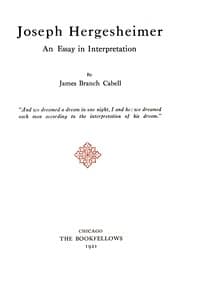 Joseph Hergesheimer, an essay in interpretation book cover