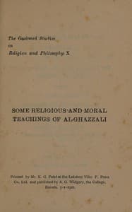 Some religious and moral teachings of Al-Ghazzali