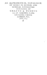 An alphabetical catalogue of books in fiction and general literature published by Chatto & Windus, Sept. 1899 book cover